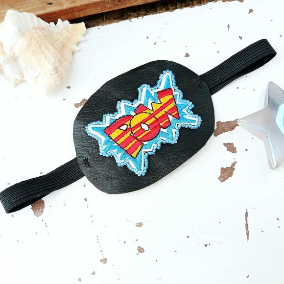 Comic POW Embroidered Beaded Eye Patch, Adjustable Vision Ocular Aid, Costume - Picture 3 of 5